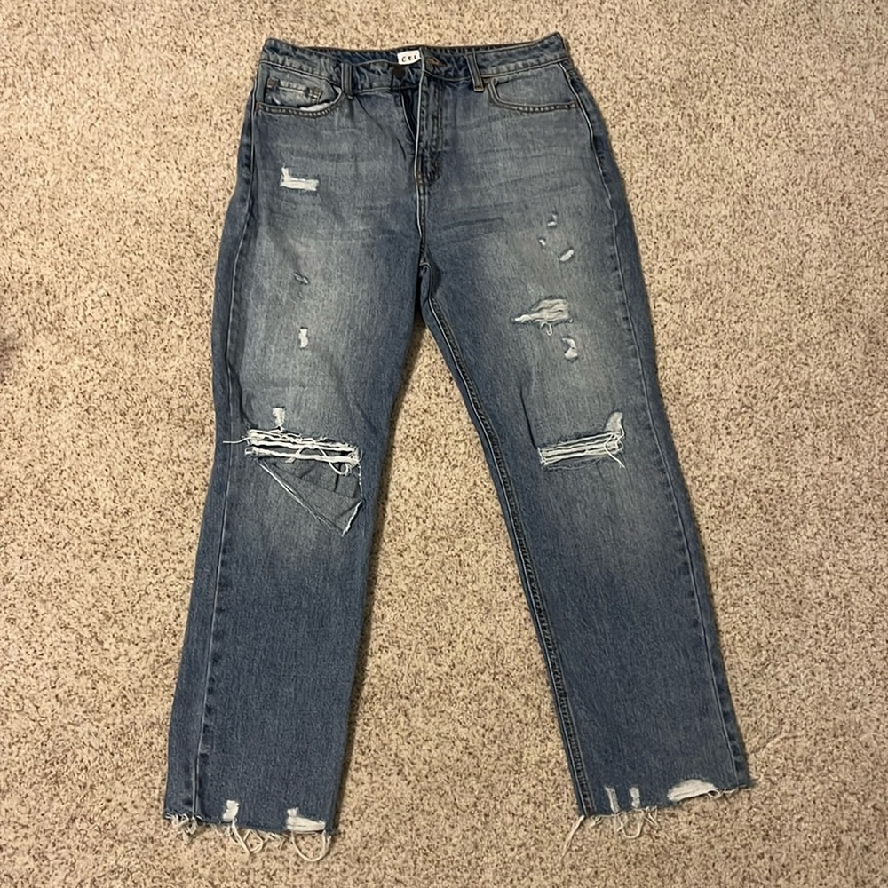 High-rise ripped jeans; size 11